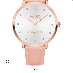 Pink COACH gem watch with leather strap